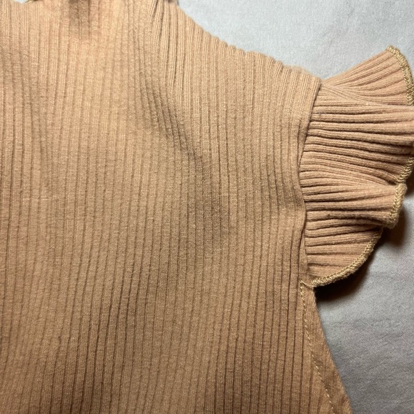 SHEIN Tan Ribbed Blouse with Ruffled Sleeves - Picture 4 of 5
